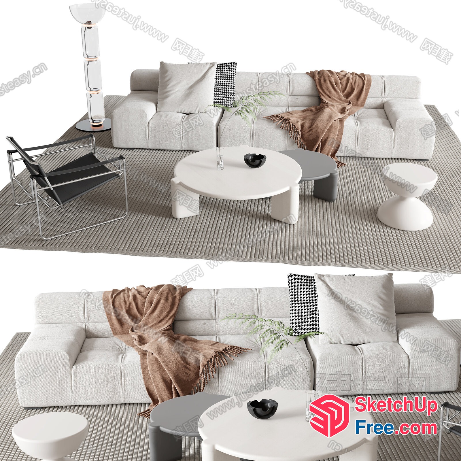 Modern Minimalist White Living Room Set 3D SketchUp File
