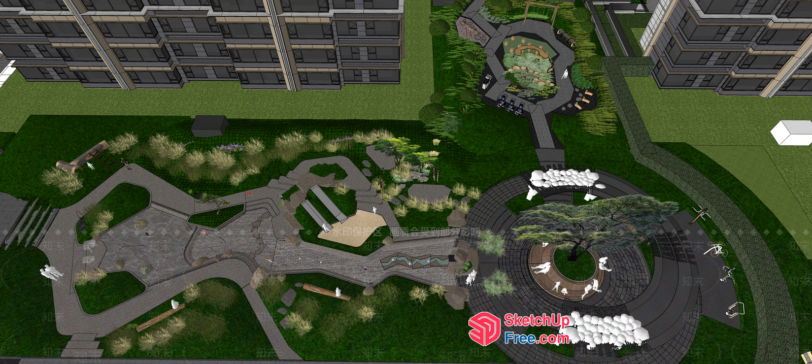 Modern Urban Park Design With Unique Features 3D SketchUp File