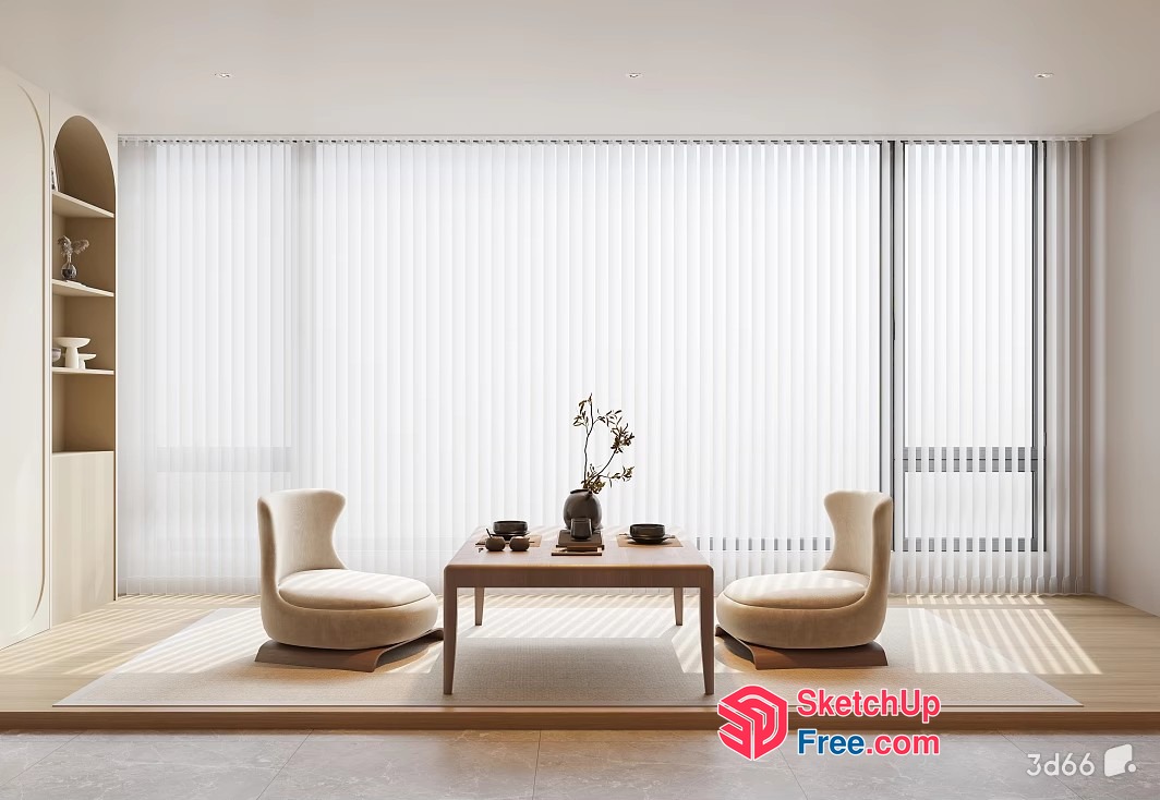 Minimalist Japanese Style Living Room With Natural Light 3D SketchUp File