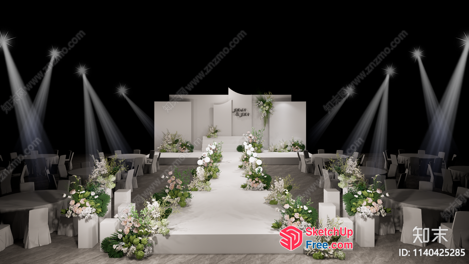 Elegant White Wedding Stage With Floral Decorations 3D SketchUp File