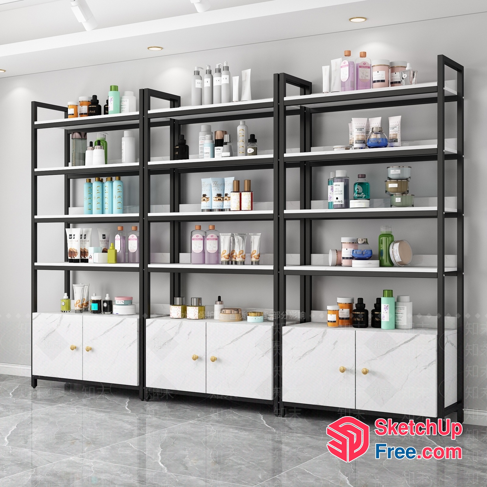 Modern Shelving Unit With Storage Cabinets 3D SketchUp File