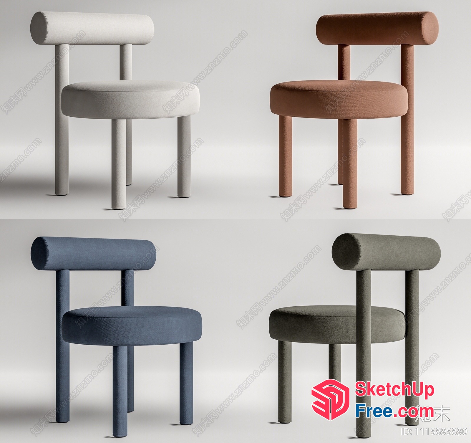 Minimalist Style Stool With Cylinder Backrest 3D SketchUp File