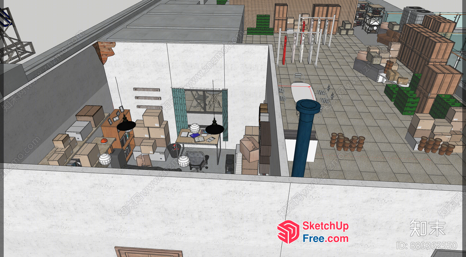 Warehouse Interior With Storage And Office Space 3D SketchUp File