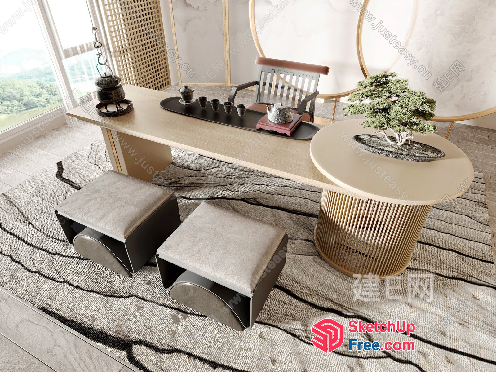 Japanese-Inspired Minimalist Living Room 3D SketchUp File