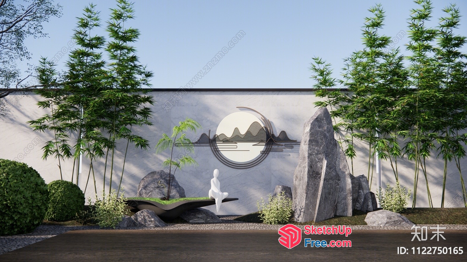 Japanese-Inspired Meditation Garden With Stone And Bamboo Decor 3D SketchUp File