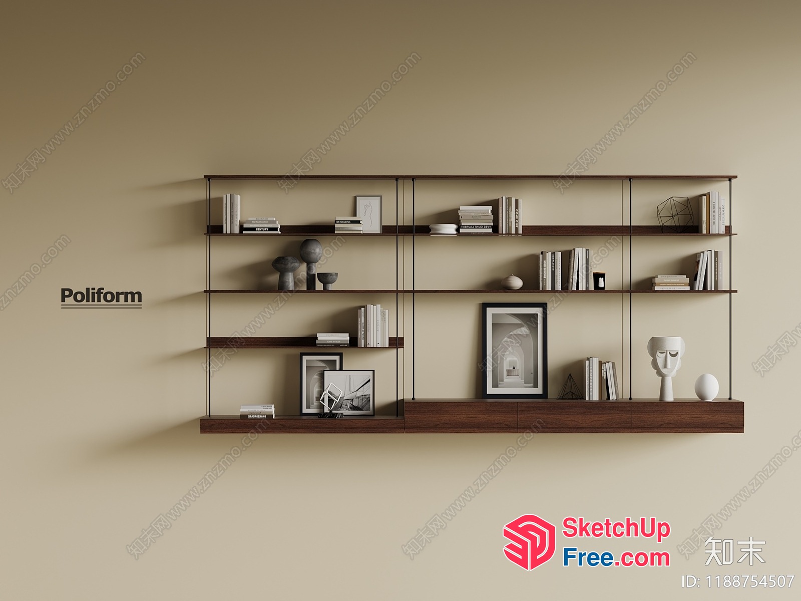 Modern Minimalist Shelving Unit With Decorative Items 3D SketchUp File