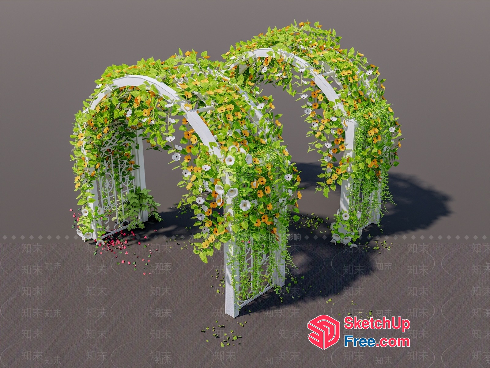 Elegant White Metal Archway With Lush Greenery And Flowers 3D SketchUp File