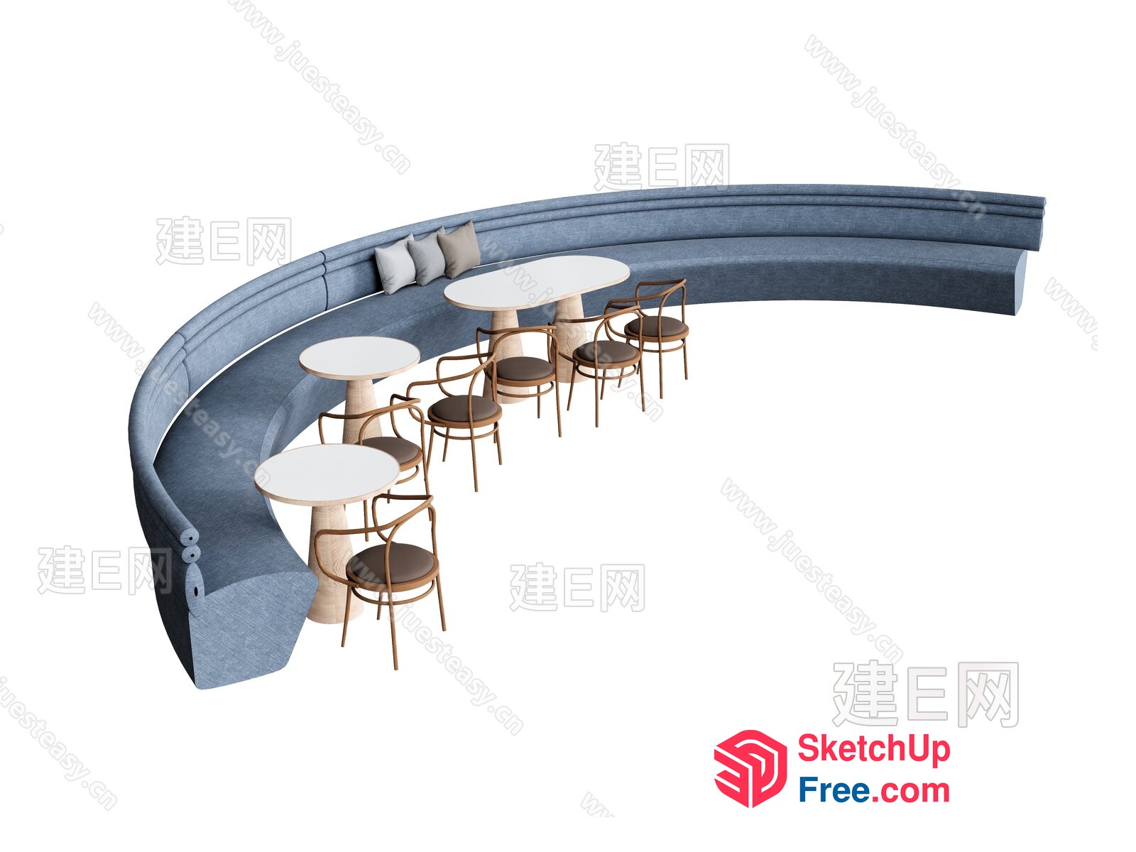 Curved Banquette Seating With Tables And Chairs 3D SketchUp File