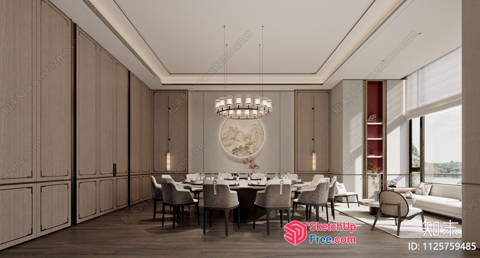 Elegant Dining Room With Large Table And Chairs 3D SketchUp File