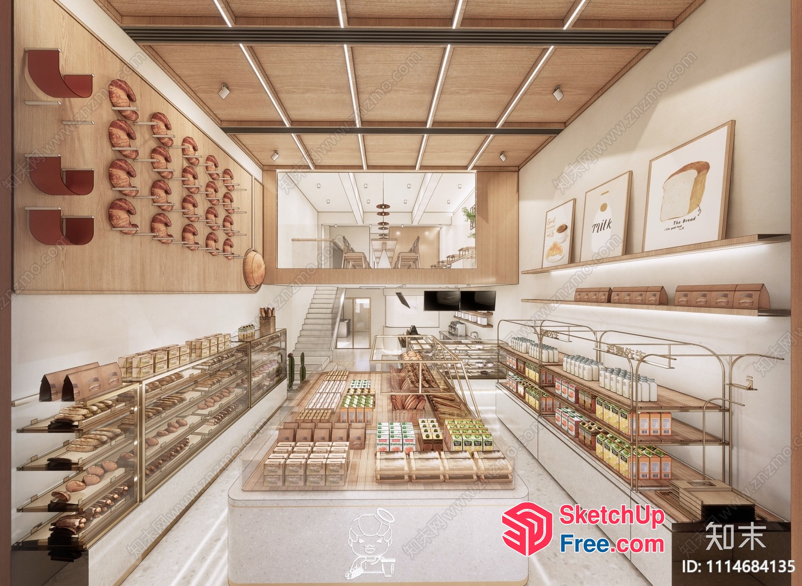 Bakery Shop With Modern Minimalist Design And Sleek Display Cases 3D SketchUp File