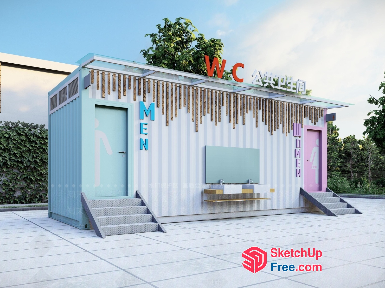 Modern Public Restroom Facilities 3D SketchUp File