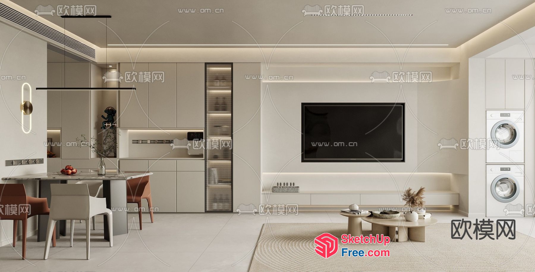 Modern Minimalist Creamy Style Living Room 3D SketchUp File