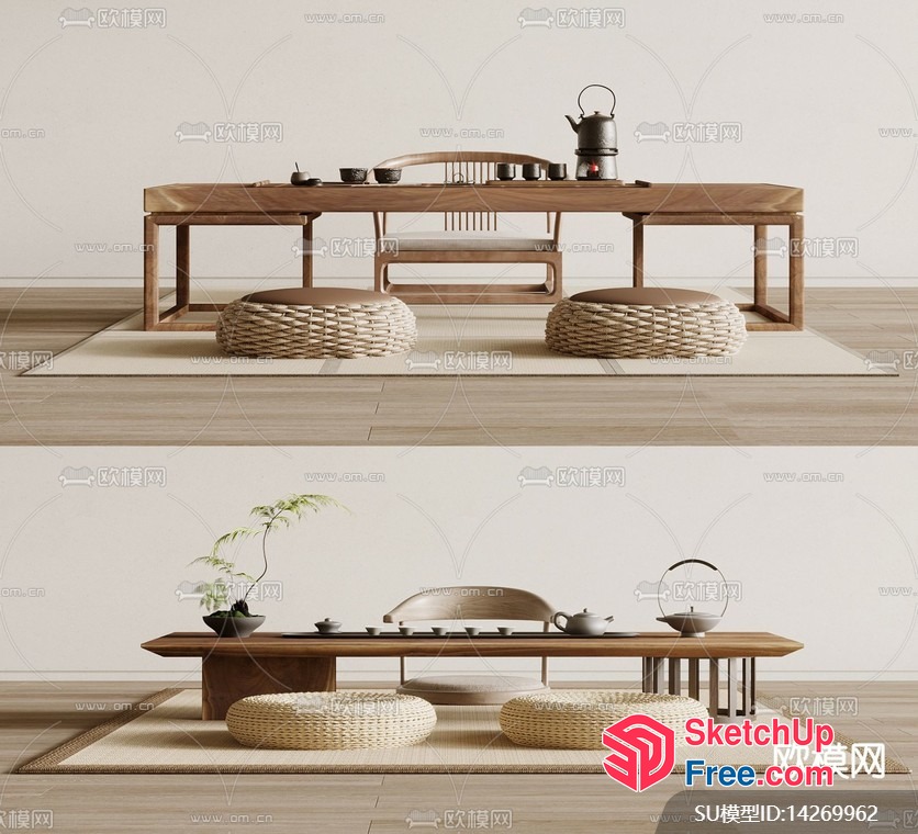 Elegant And Serene Japanese-Inspired Living Room 3D SketchUp File