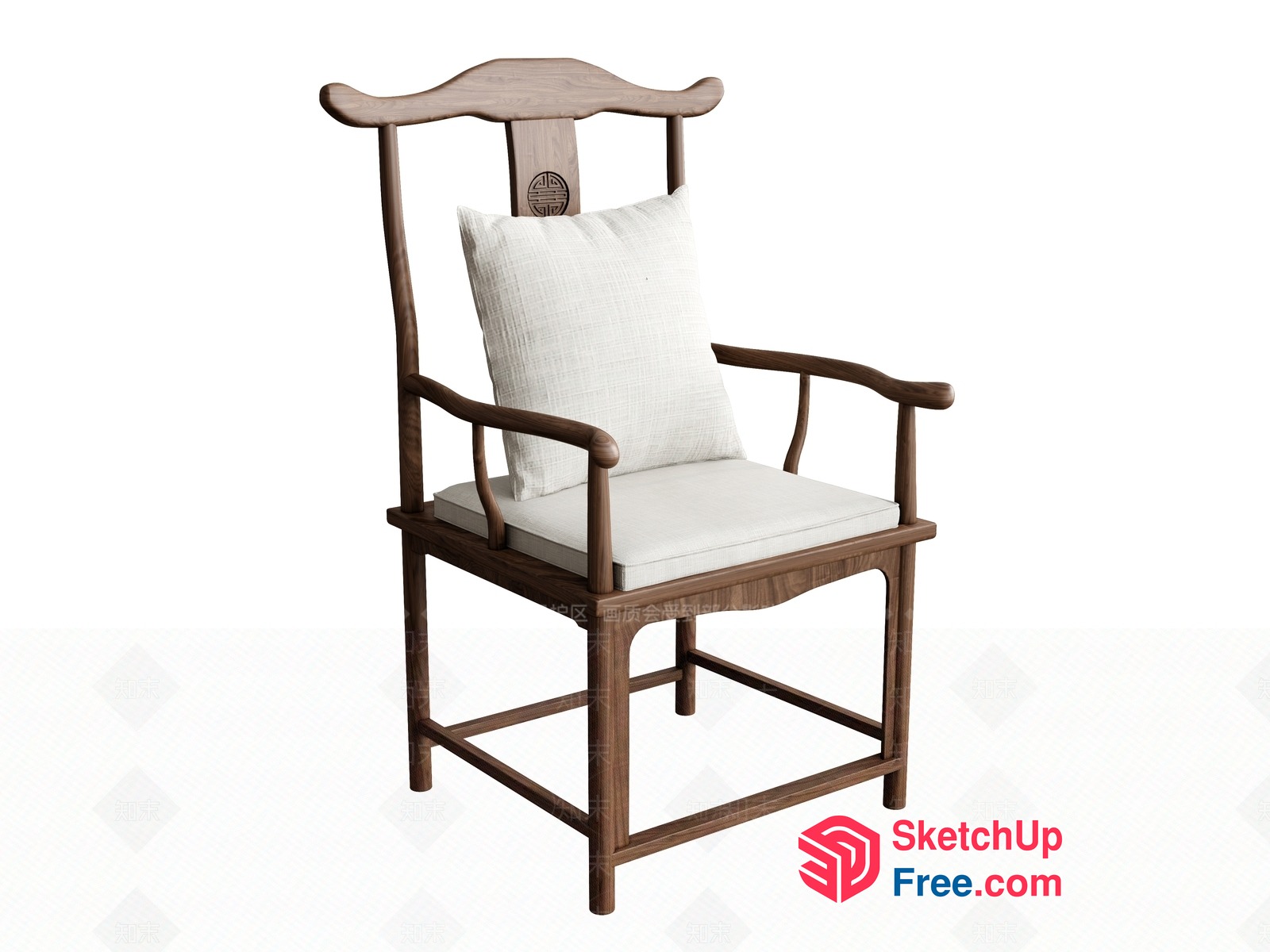 Traditional Asian-Style Wooden Chair With Ornate Carvings 3D SketchUp File