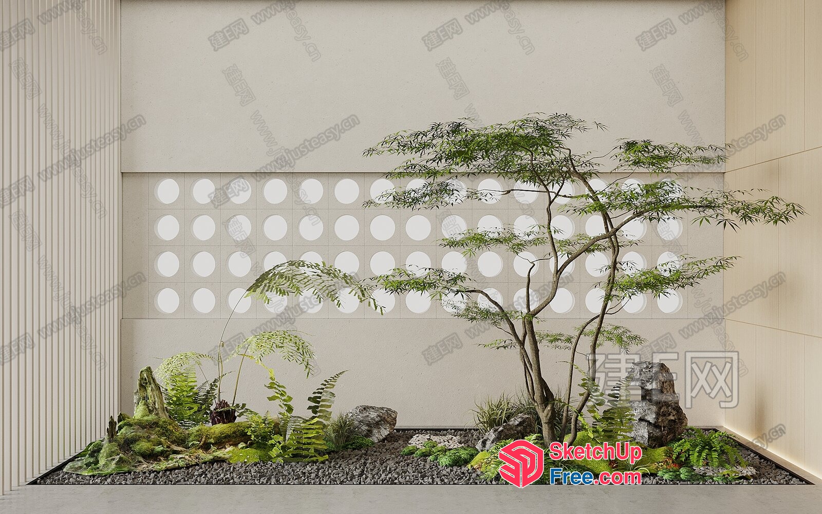 Minimalist Japanese Style Garden With Trees And Plants 3D SketchUp File
