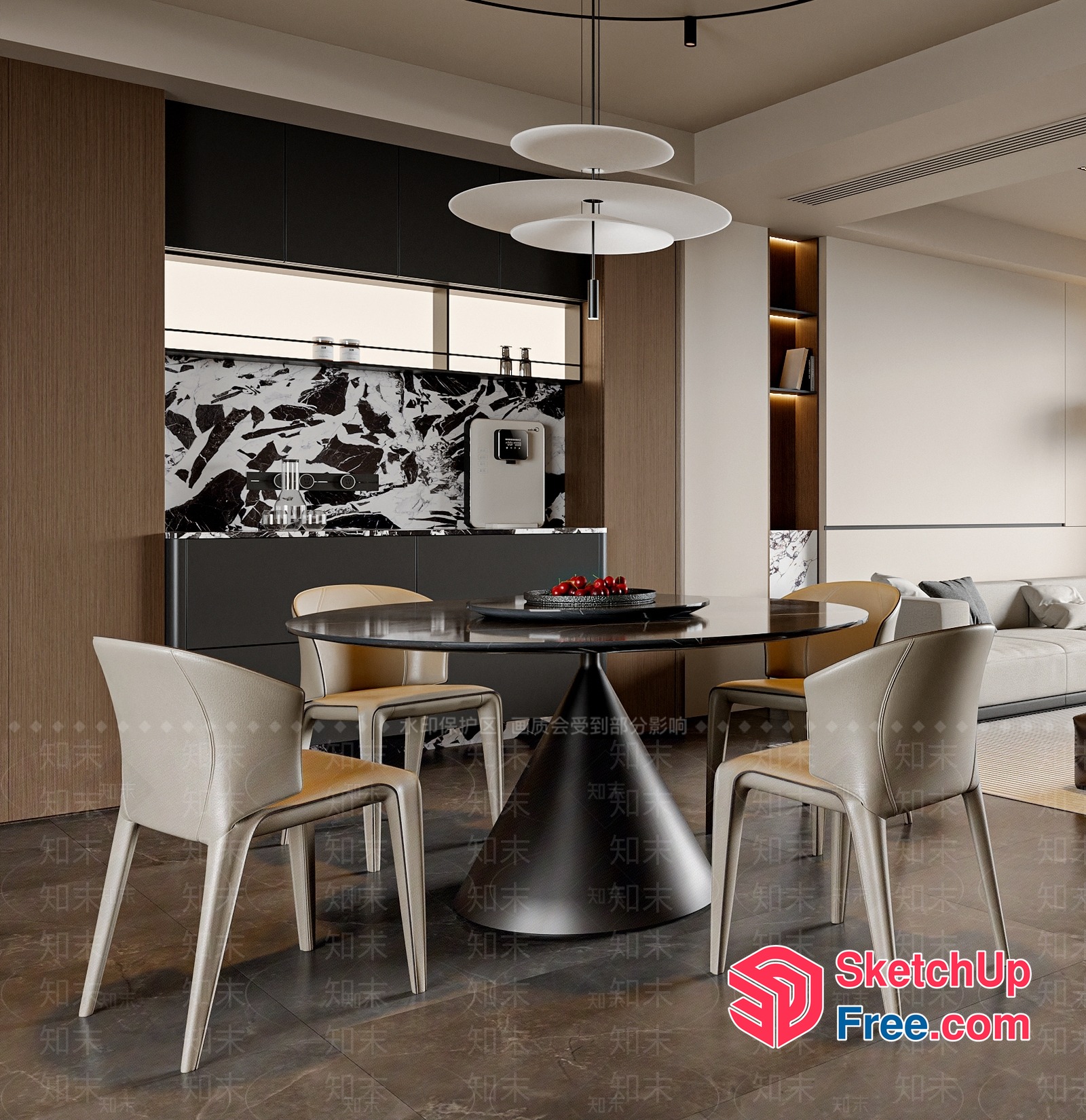 Modern Minimalist Dining Room With Sleek Furniture And Marble Backsplash 3D SketchUp File