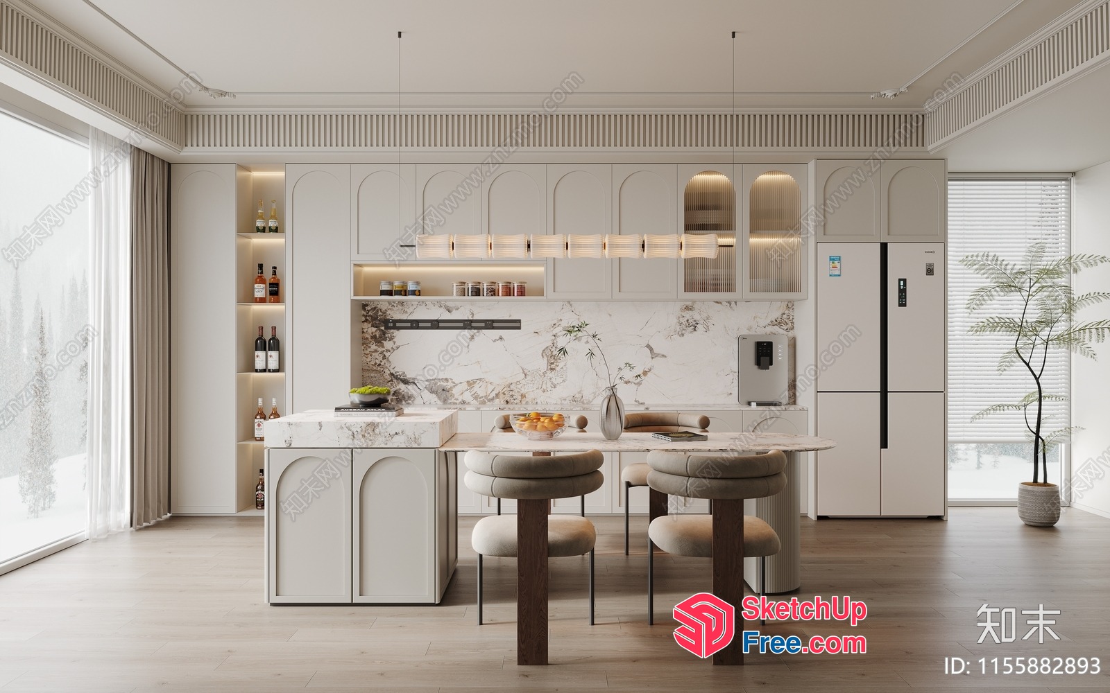 Elegant And Modern Kitchen With Marble And Wood Accents 3D SketchUp File