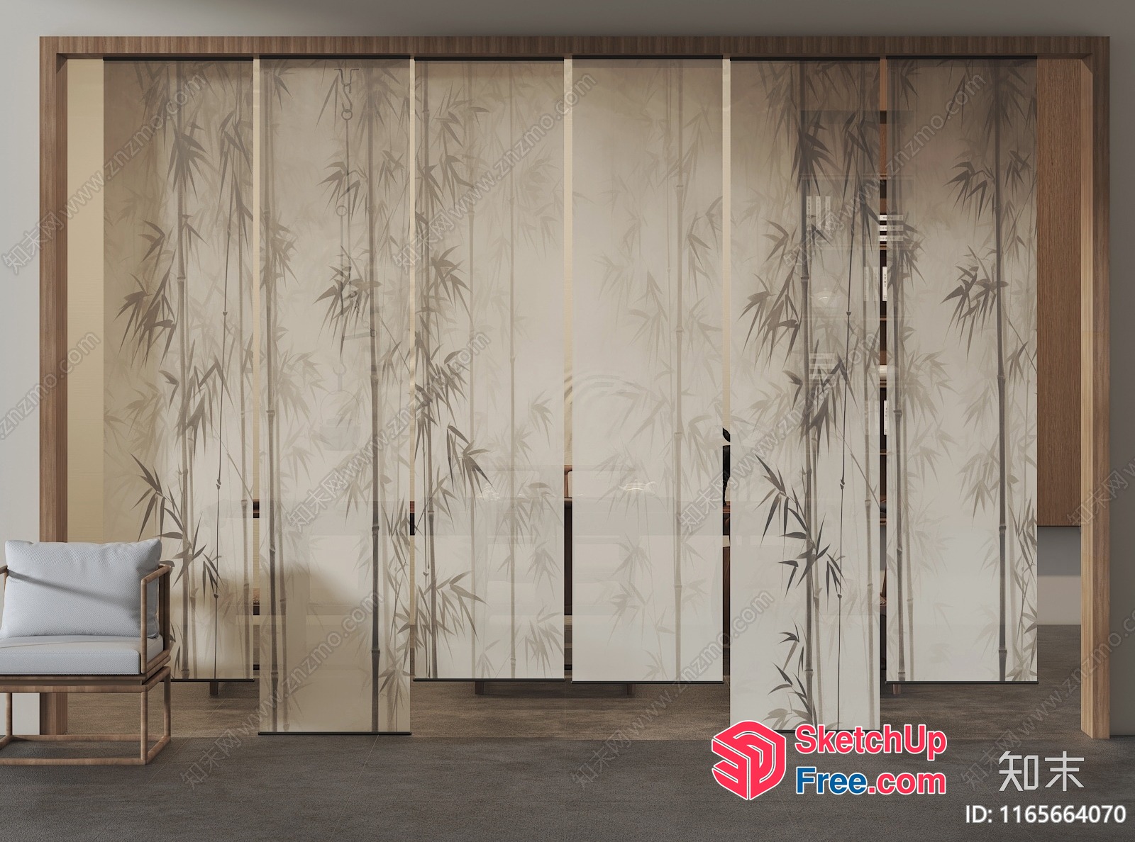 Partition Screen With Bamboo Pattern And Glass Panels 3D SketchUp File
