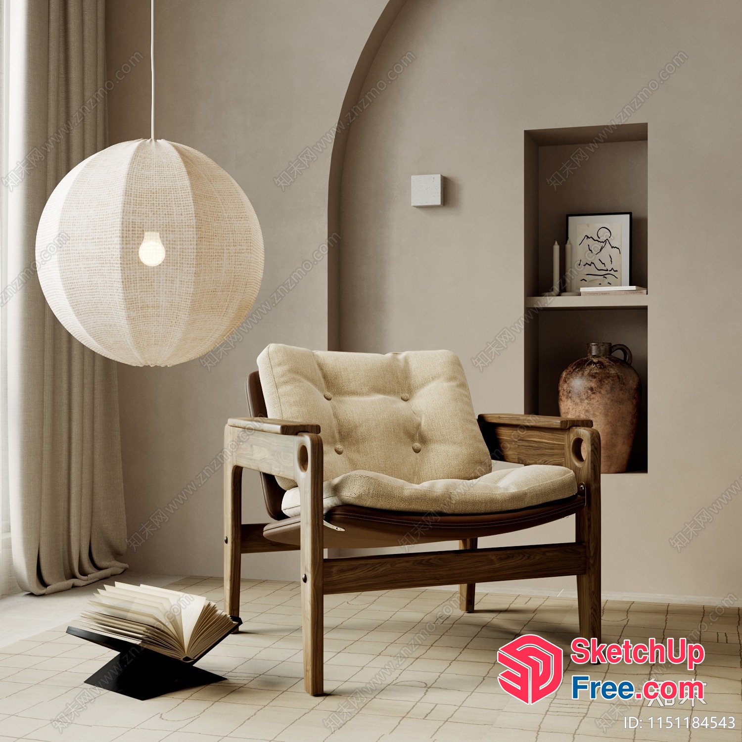 Elegant And Serene Beige And Brown Living Room 3D SketchUp File