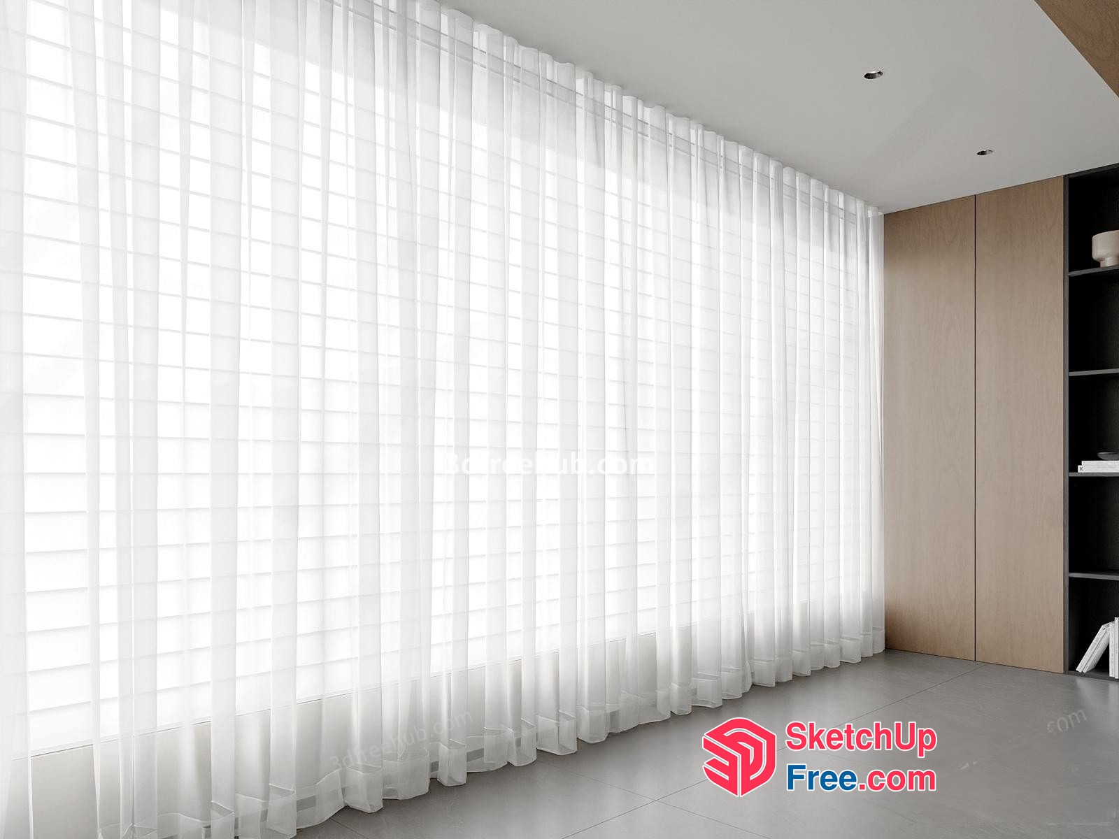 Elegant White Curtains In Modern Living Room 3D SketchUp File