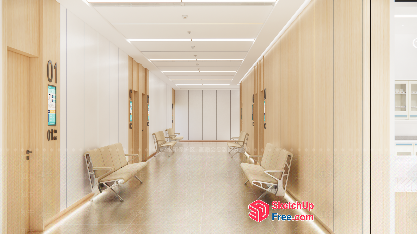 Modern Light Wood And White Hallway Interior 3D SketchUp File