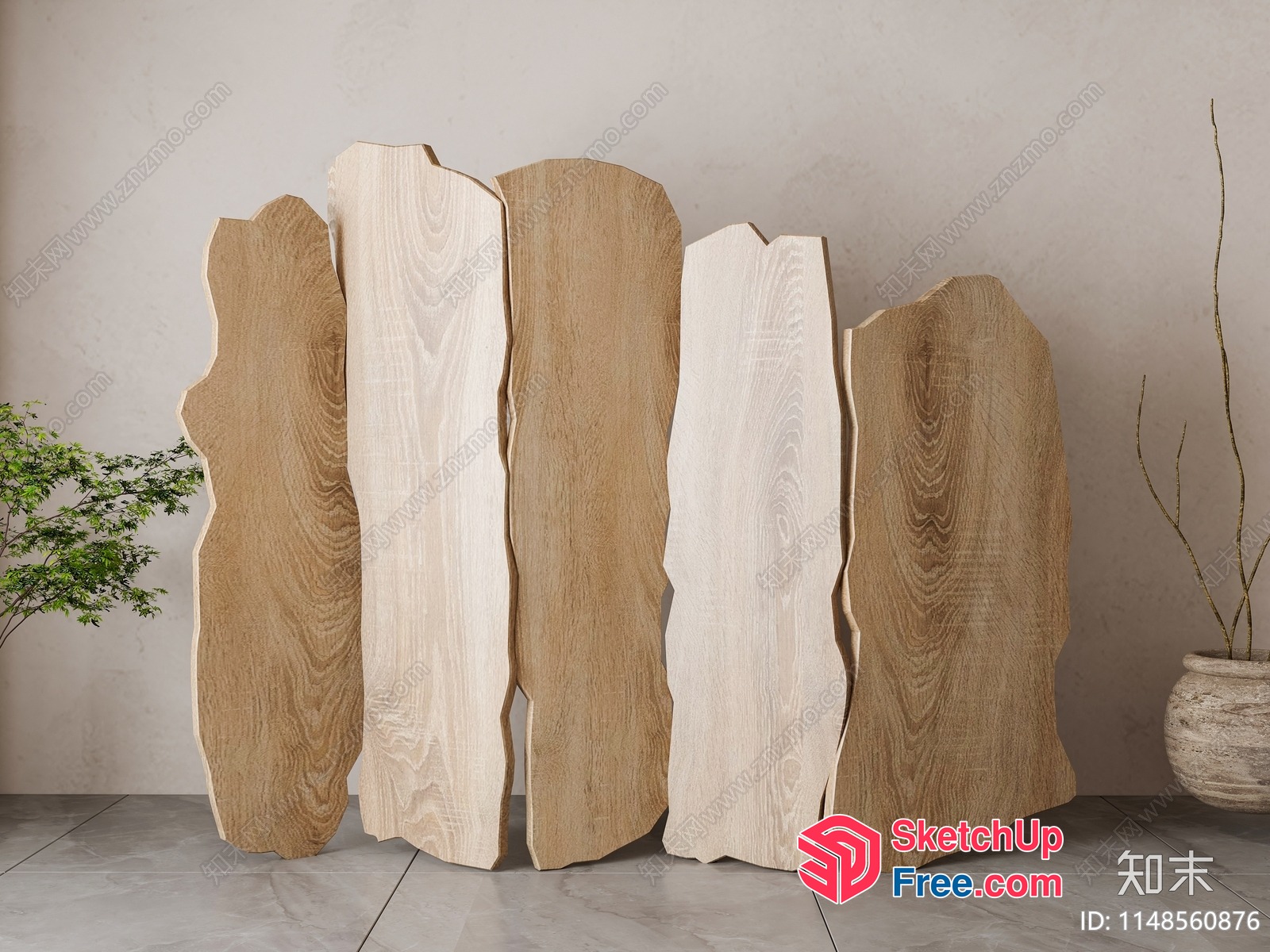 Natural Wood Slabs In A Modern Interior 3D SketchUp File