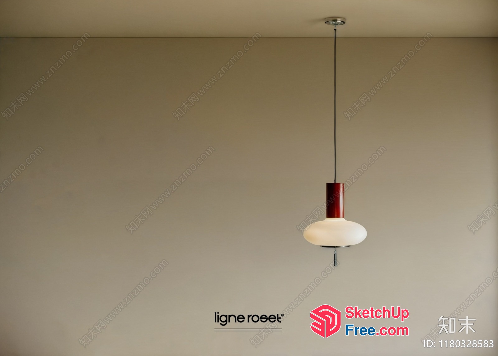 Hanging Light Fixture With White Shade And Red Cylinder 3D SketchUp File