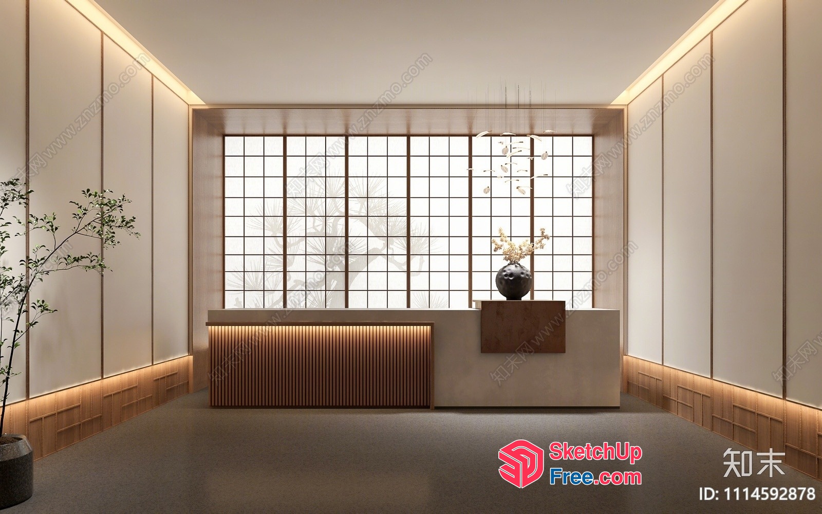 Modern Japanese-Style Reception Area With Large Window 3D SketchUp File
