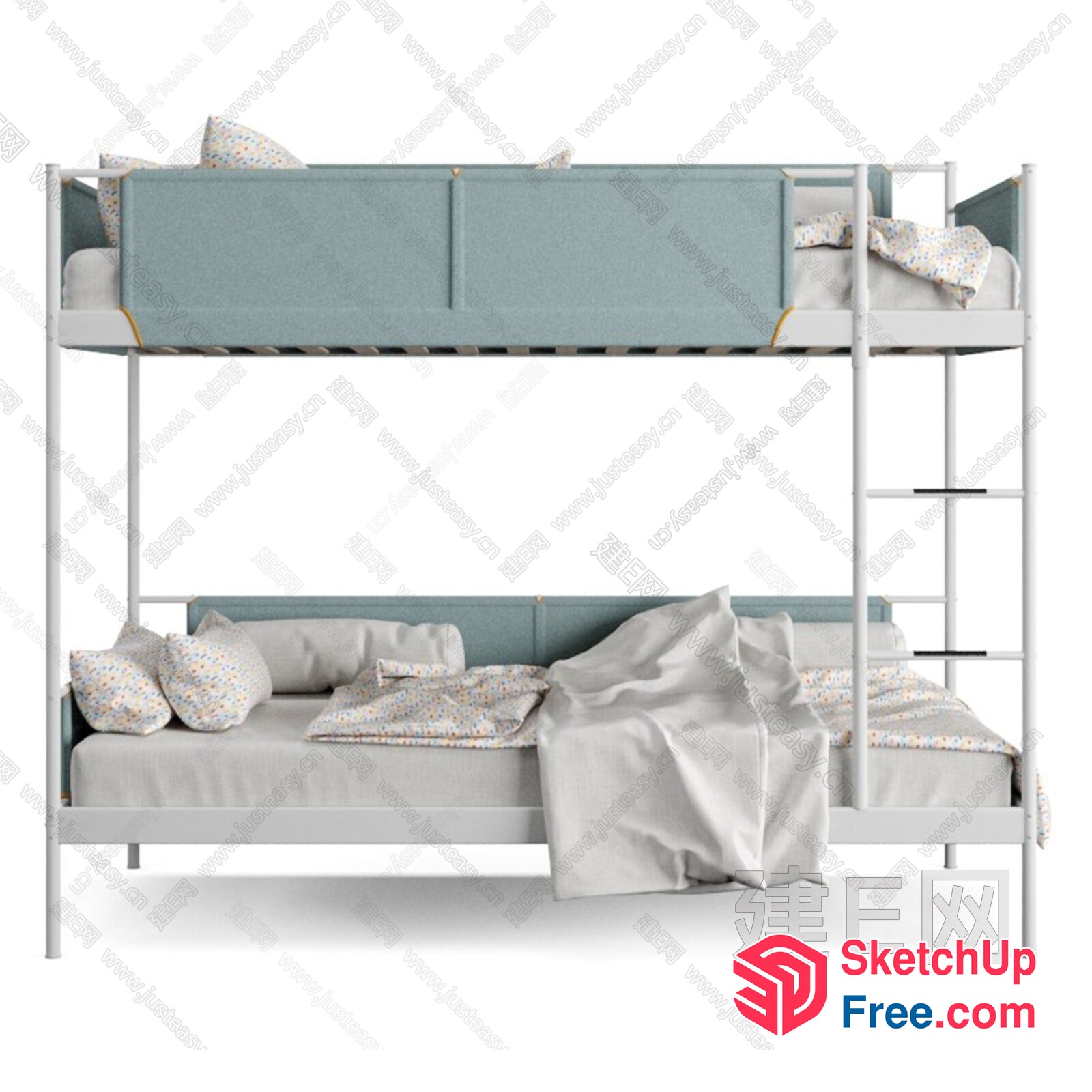 Bunk Bed With White Frame And Gray Mattresses 3D SketchUp File