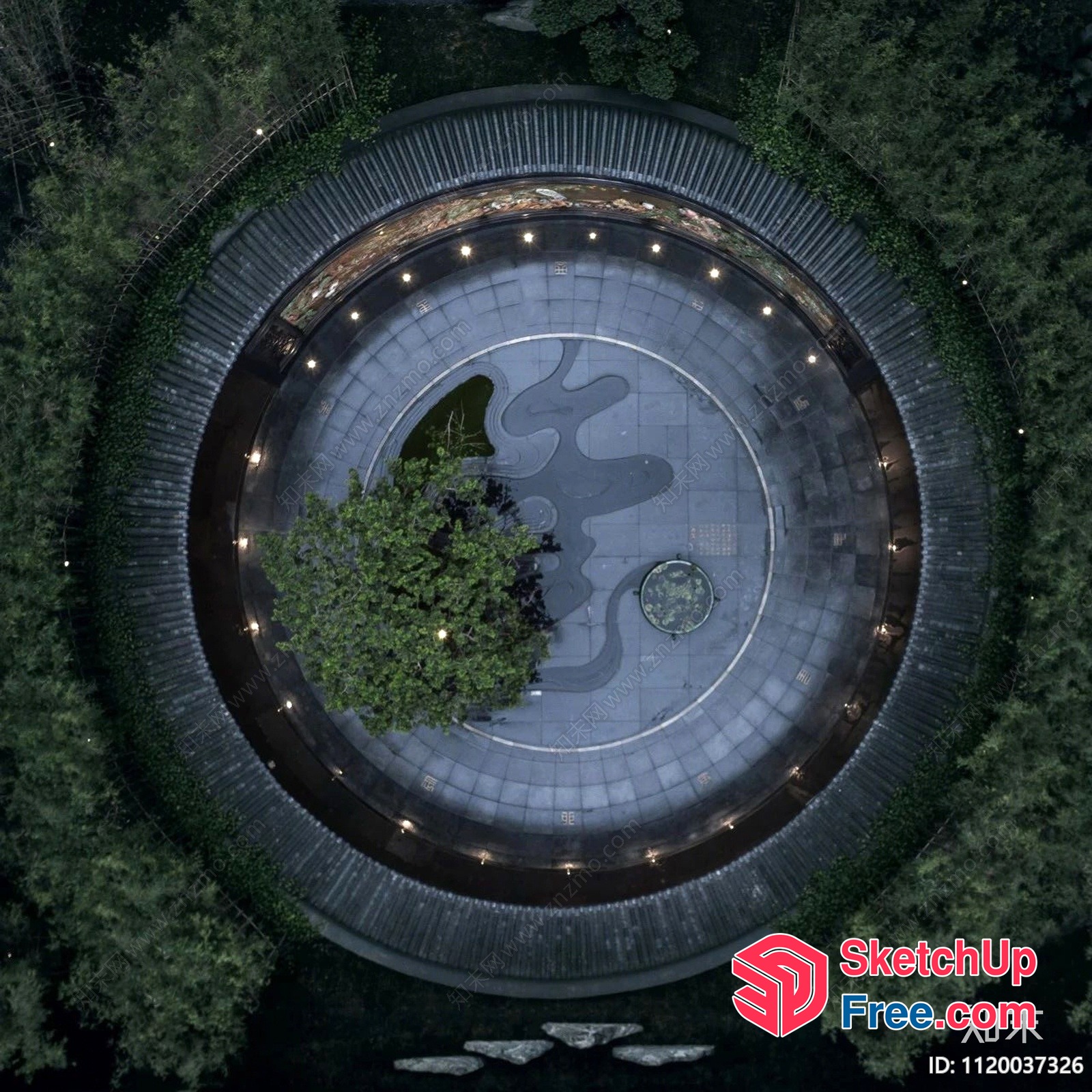 Aerial View Of A Circular Building With A Unique Design 3D SketchUp File