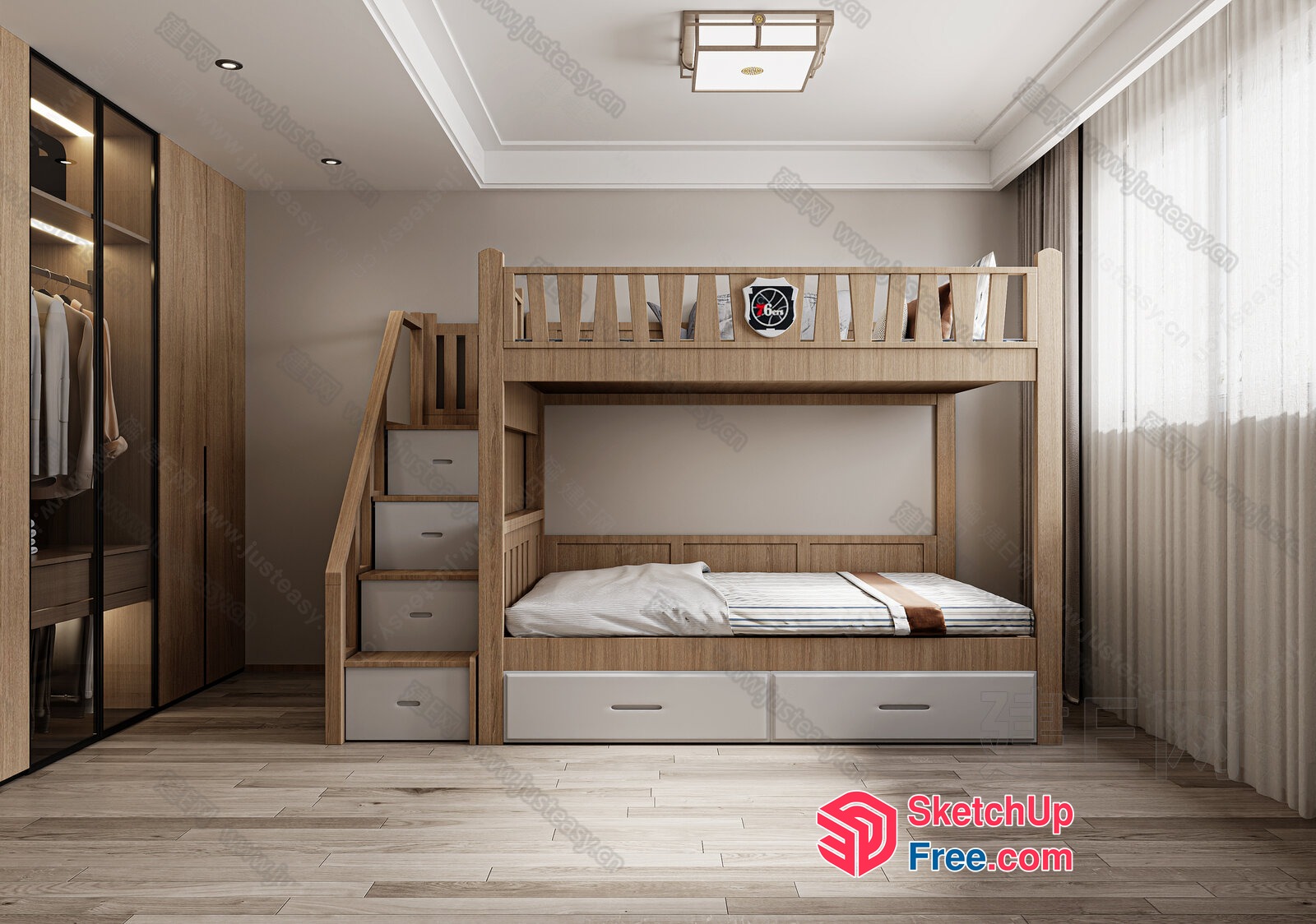 Modern Bunk Bed With Stairs And Built-In Storage 3D SketchUp File