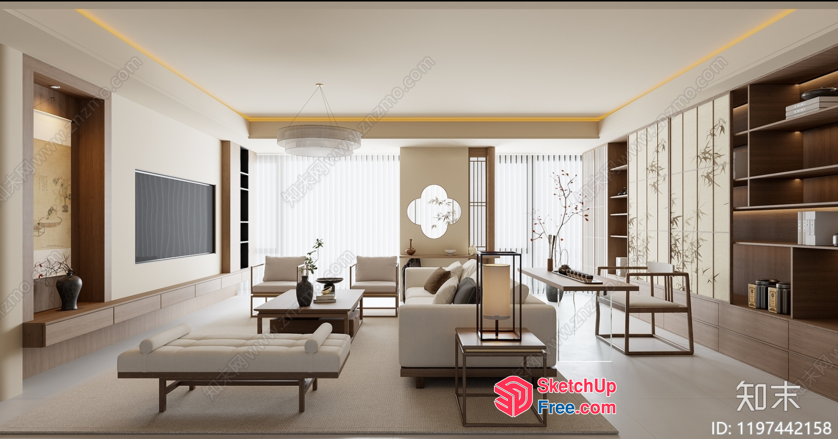 Modern Minimalist Japanese Inspired Living Room Interior 3D SketchUp File