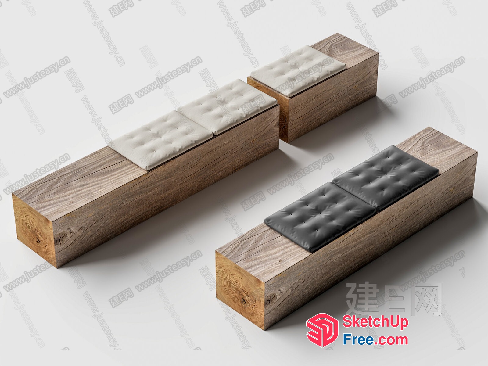 Wooden Bench With Cushioned Seating Options 3D SketchUp File