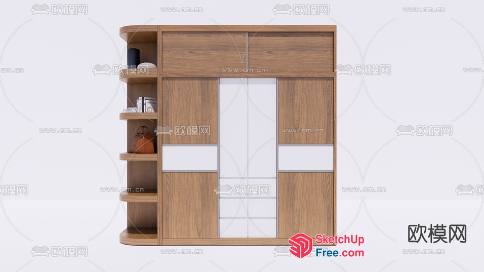 Elegant Modern Wardrobe With Built-In Shelves 3D SketchUp File