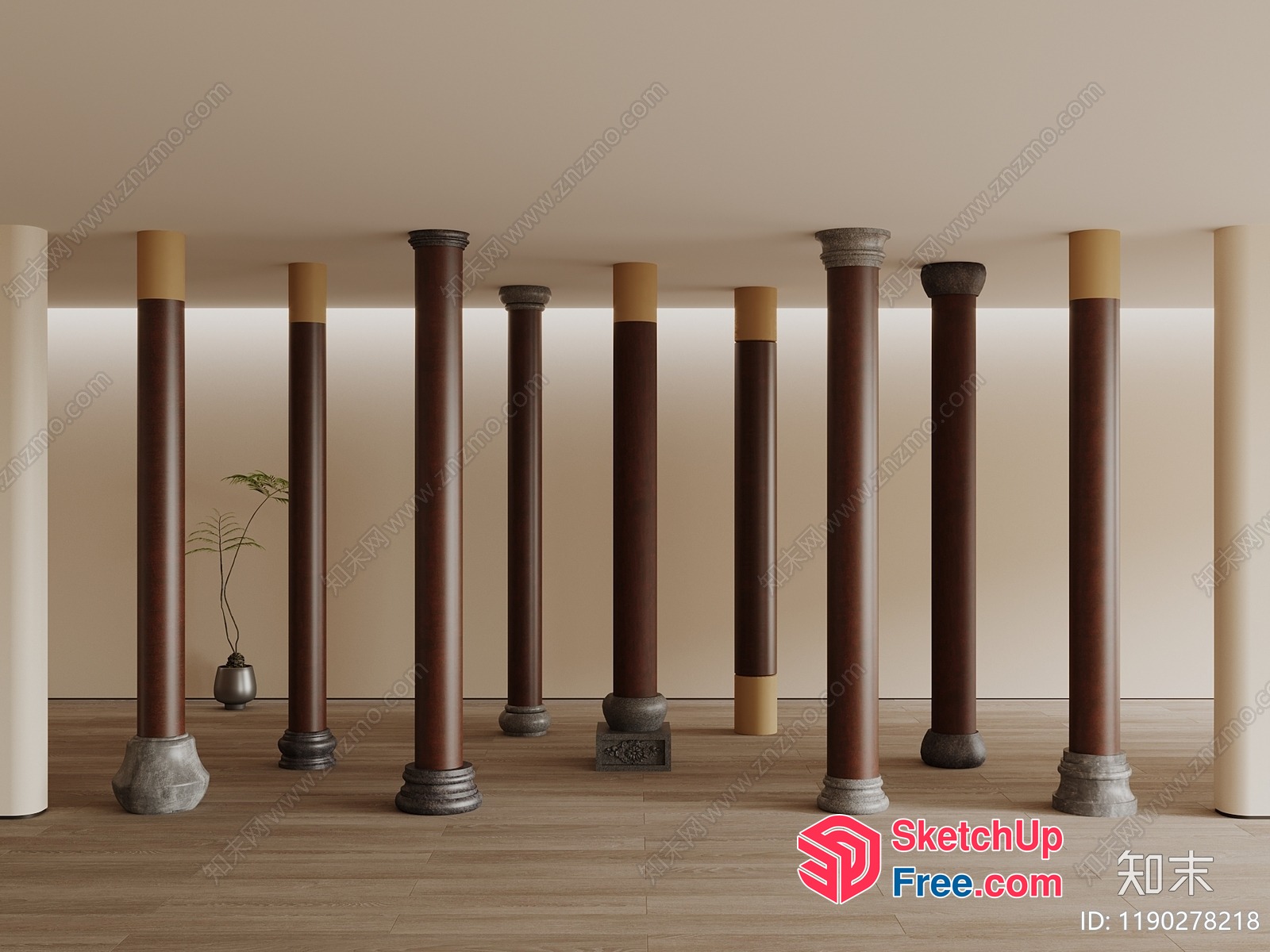 Pillars In A Modern Minimalist Interior Space 3D SketchUp File