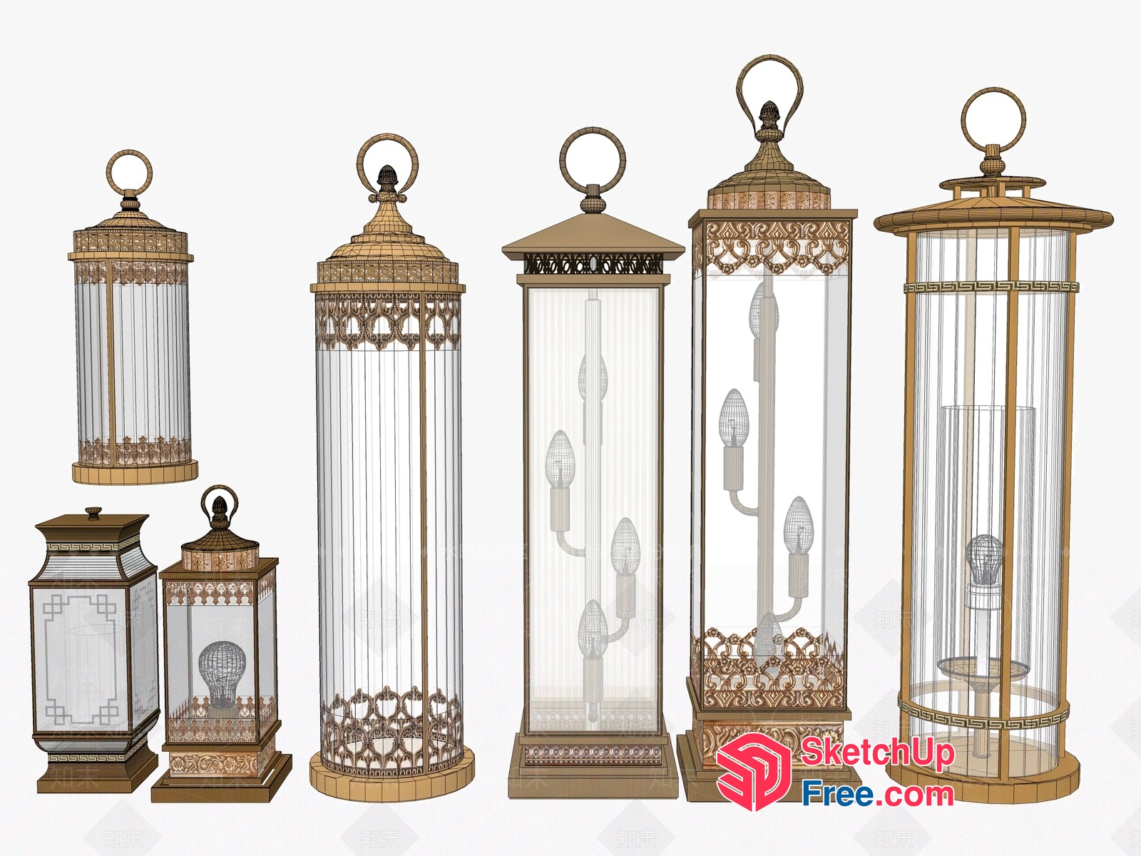 Ornate Glass And Gold Lanterns 3D SketchUp File