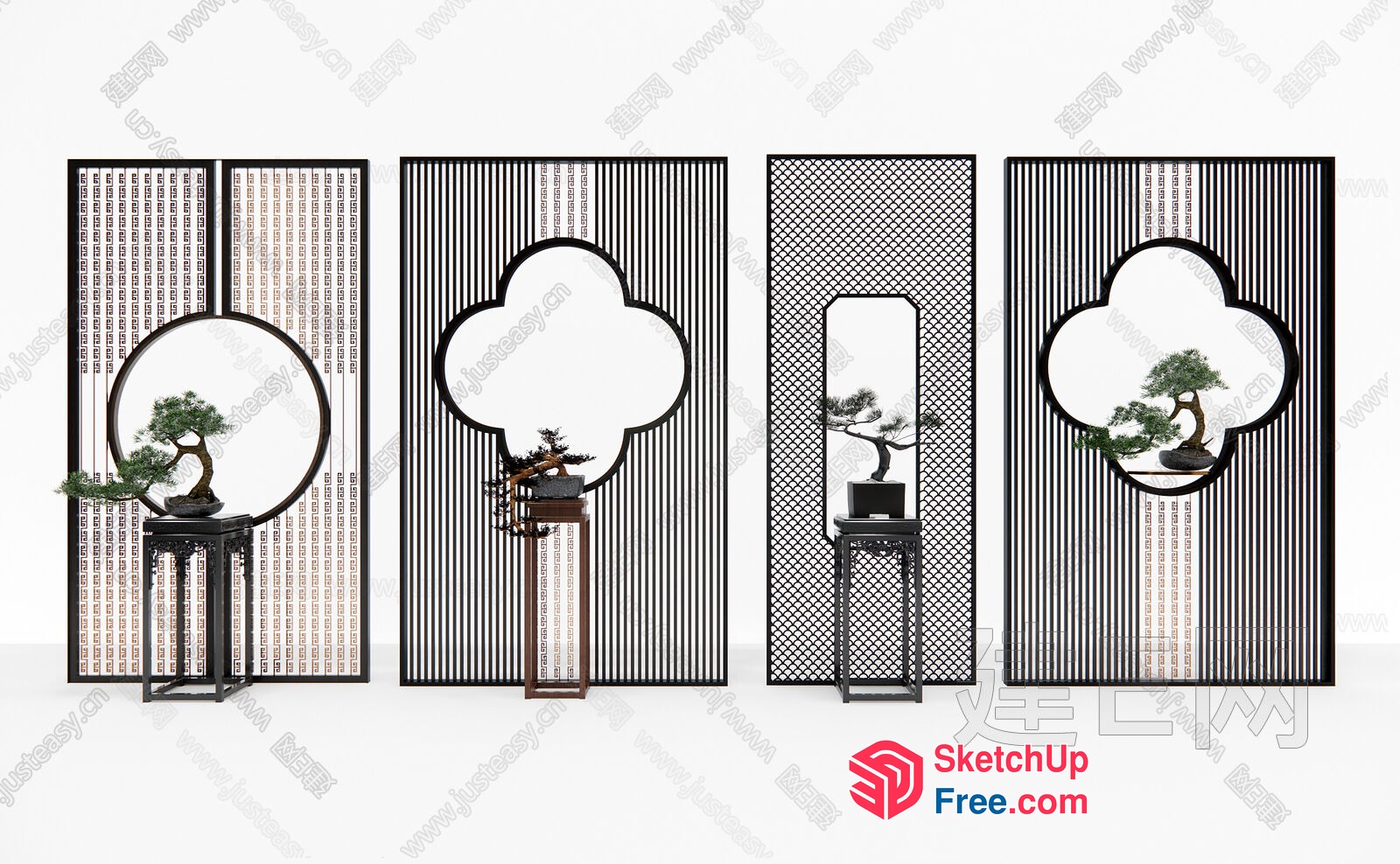 Elegant Asian-Inspired Partition Screen 3D SketchUp File