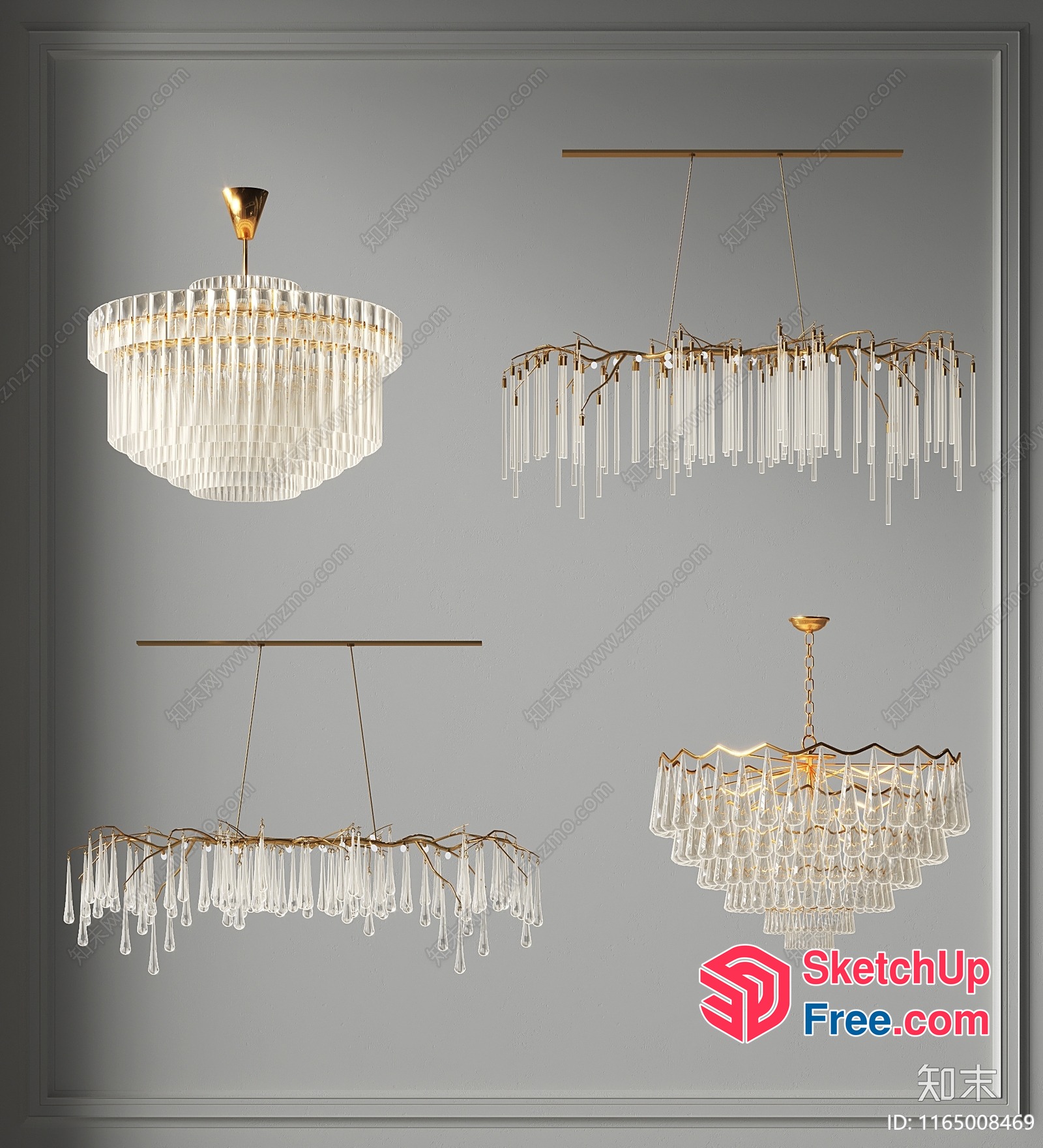Crystal Chandeliers With Gold Accents 3D SketchUp File