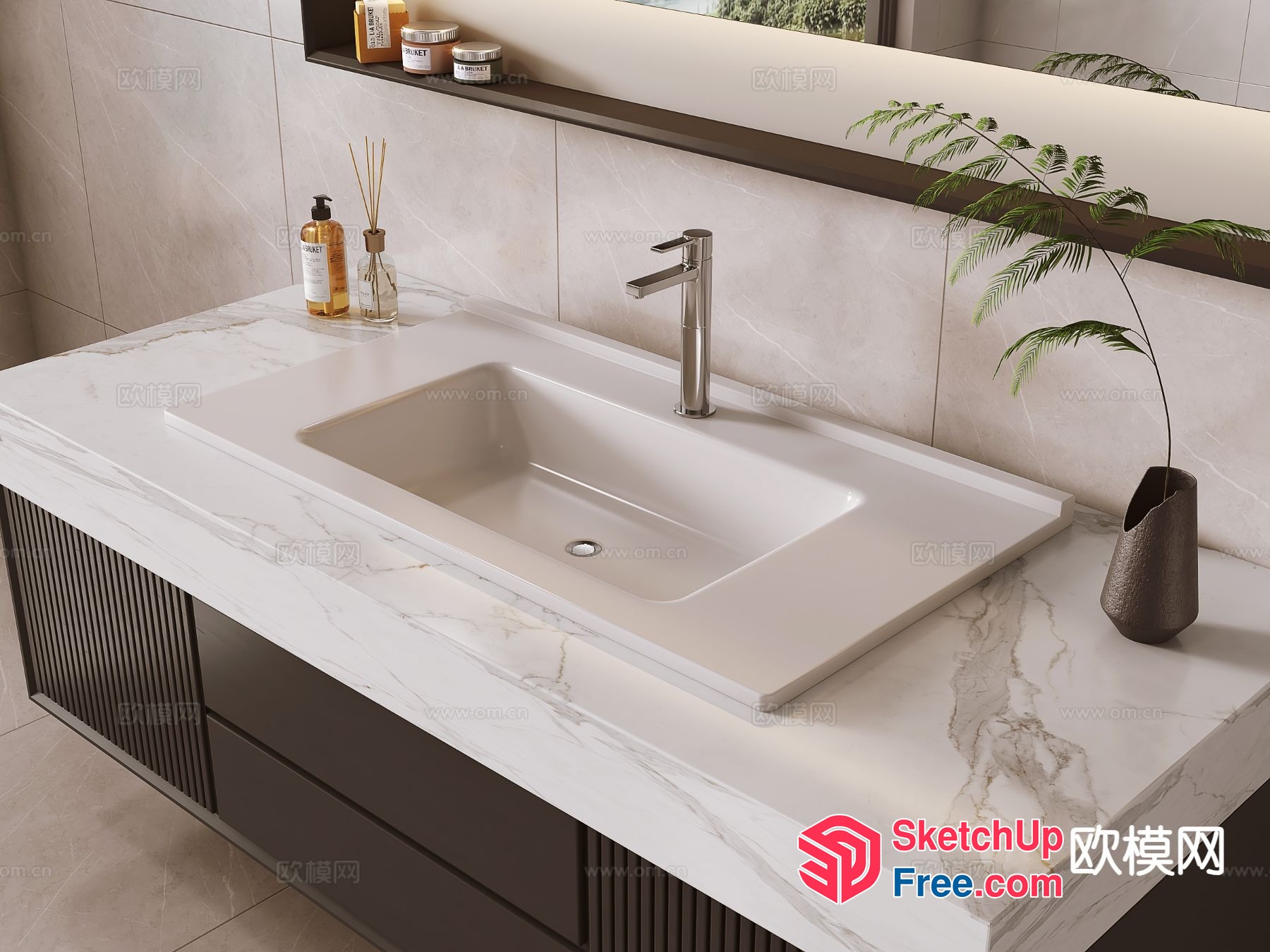 Sleek Modern Bathroom Vanity With Elegant Faucet And Vase 3D SketchUp File
