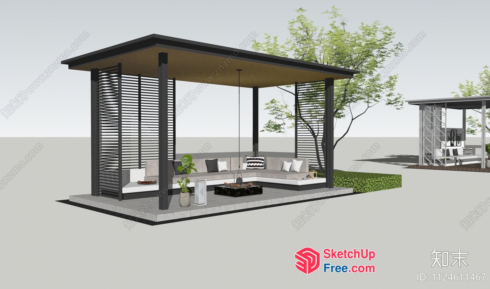 Modern Outdoor Seating Area With Roof 3D SketchUp File