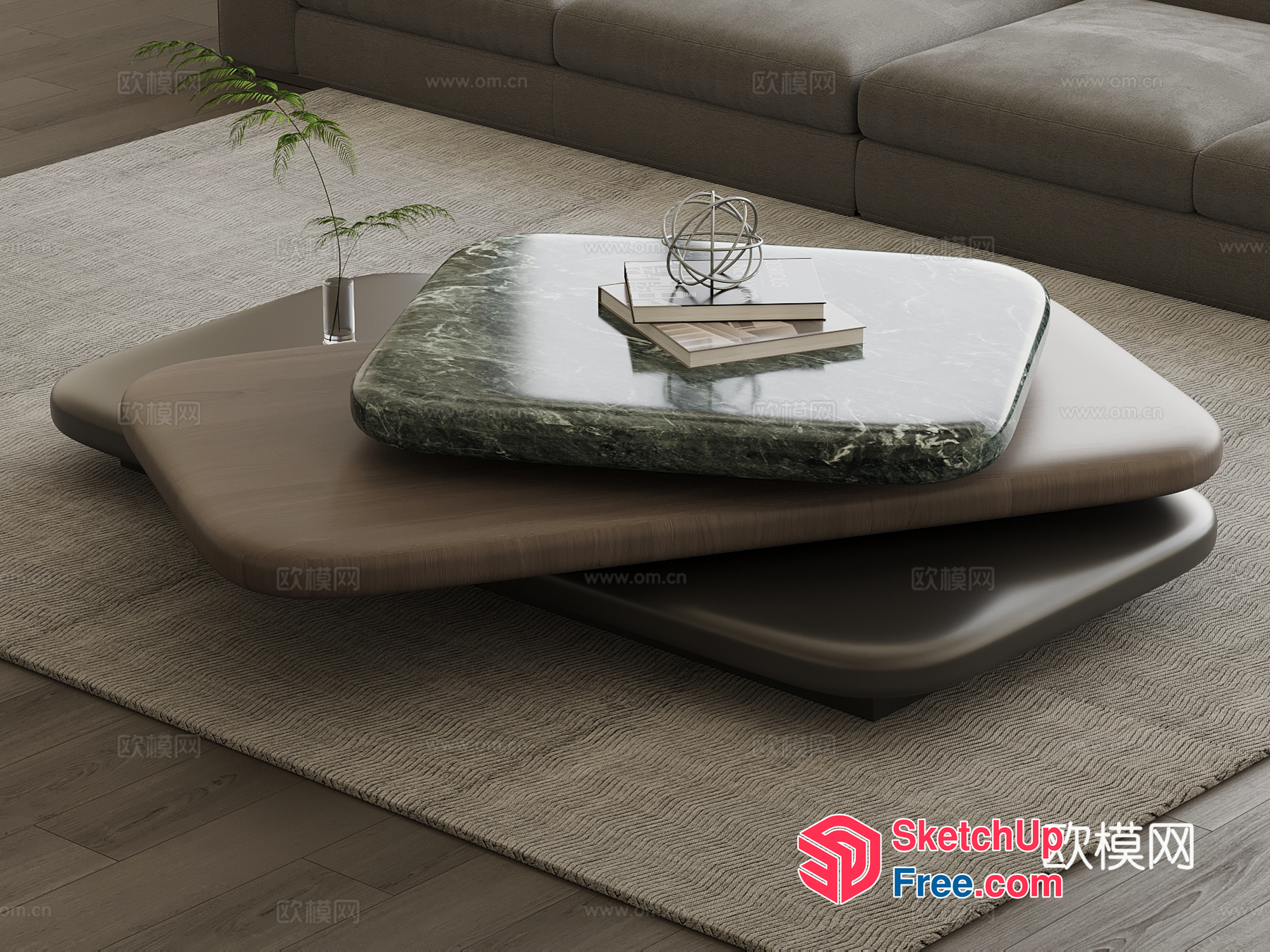 Modern Living Room With Sleek Coffee Table And Gray Sofa 3D SketchUp File
