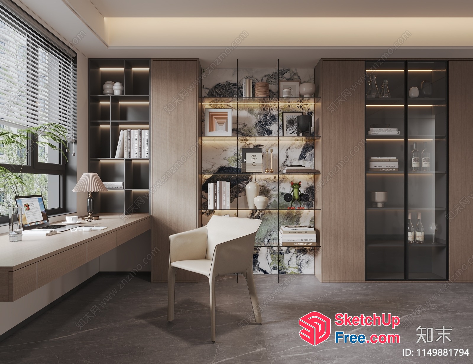 Modern Home Office Interior With Marble Accents 3D SketchUp File