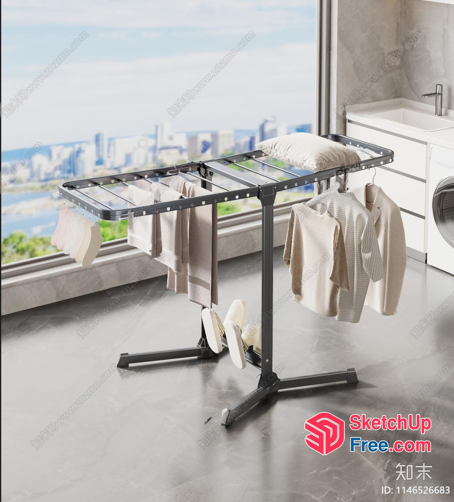 Drying Rack With Clothes And Shoes 3D SketchUp File