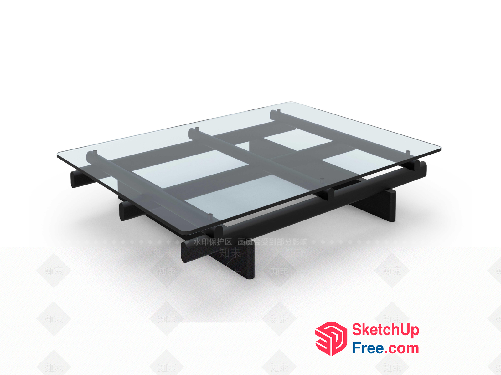 Glass And Black Metal Square Coffee Table 3D SketchUp File