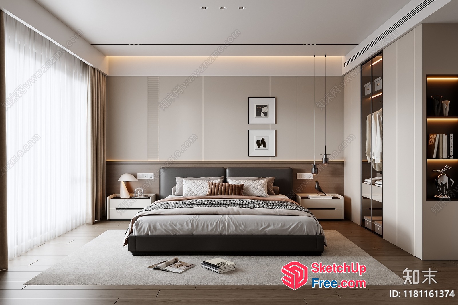 Modern Minimalist Bedroom With Neutral Tones 3D SketchUp File