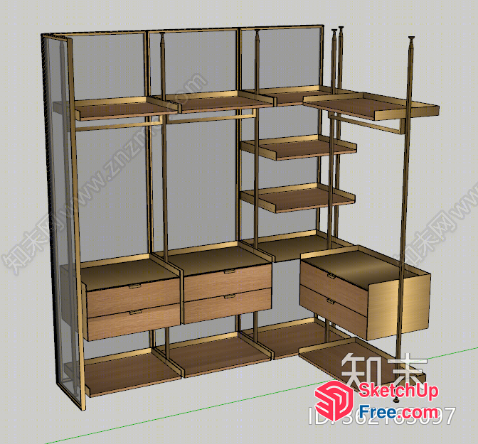 Modern Wooden Shelving Unit With Drawers 3D SketchUp File