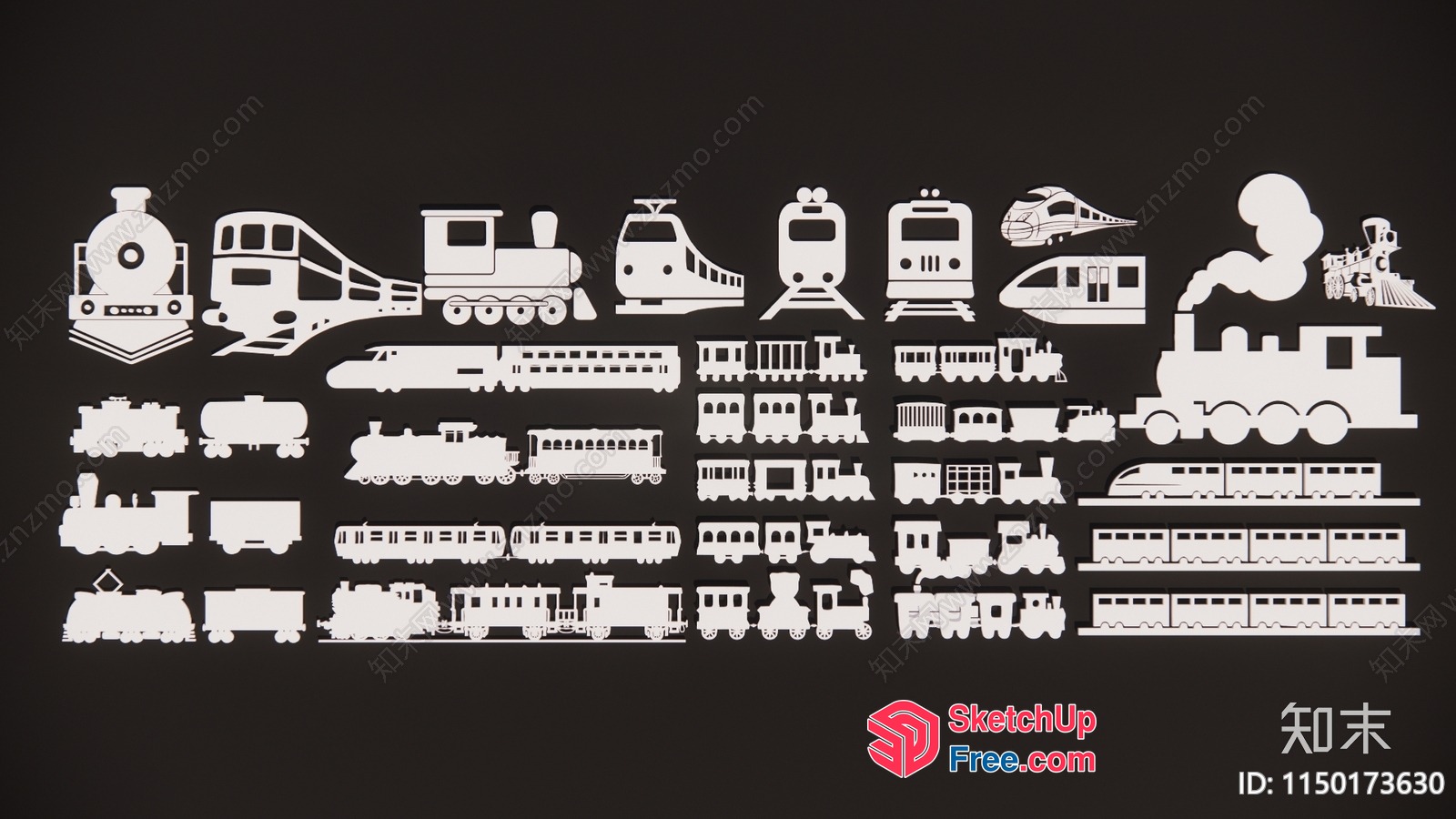Train Silhouettes In Various Positions 3D SketchUp File