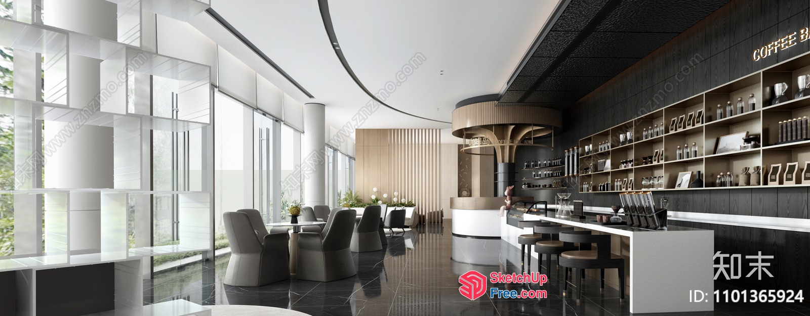 Modern Minimalist Coffee Shop Interior Design 3D SketchUp File