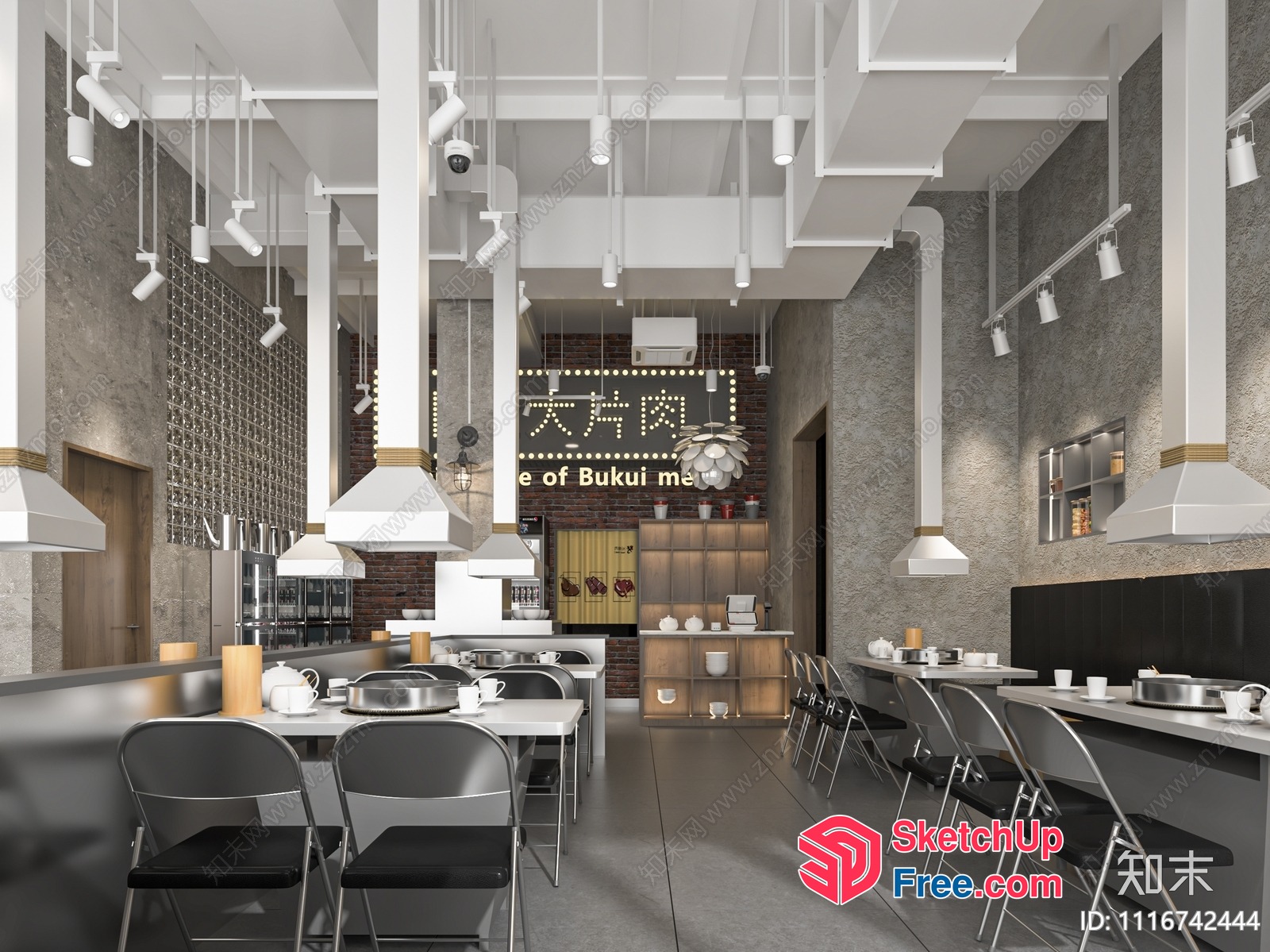 Modern Industrial Restaurant Interior Design 3D SketchUp File