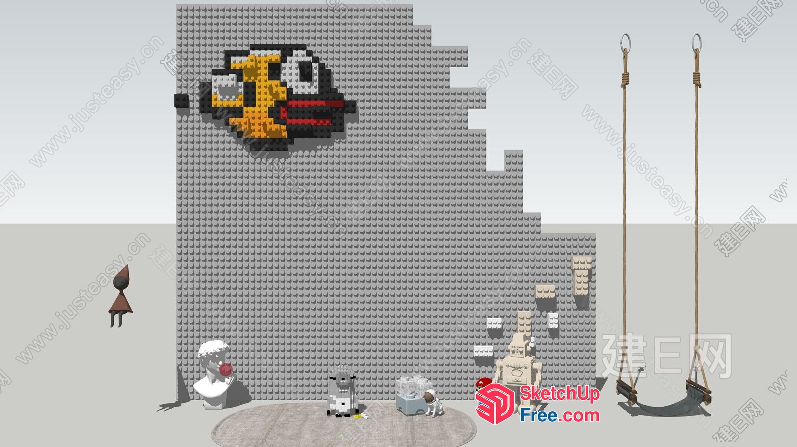 Pixelated Cartoon Character And Various Objects In A Room 3D SketchUp File